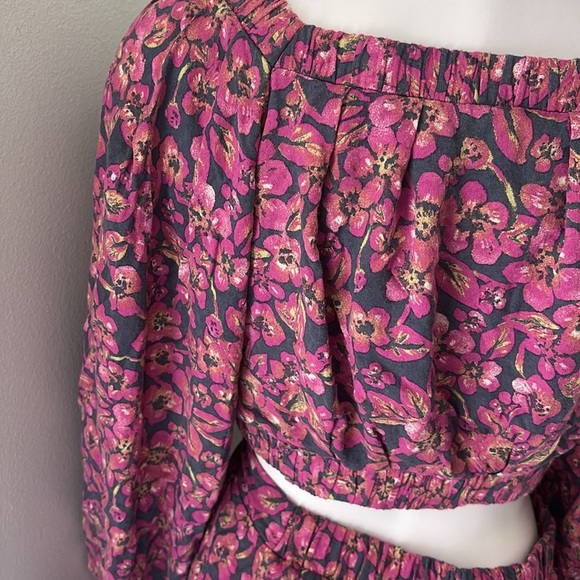 Free People Jeal Bohemian Floral Cutout Dress Pink Long Sleeve Dress Medium - Picture 11 of 12